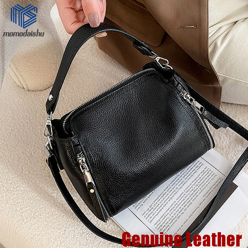 

Evening Bags Genuine Leather Handbag Designer Messenger Females Bucket Crossbody Shoulder Bolsa 230213, Black