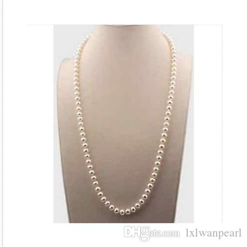 Beaded Necklaces classic 30inch 7-8mm south sea round white pearl necklace 14k gold clasp-image-436339906