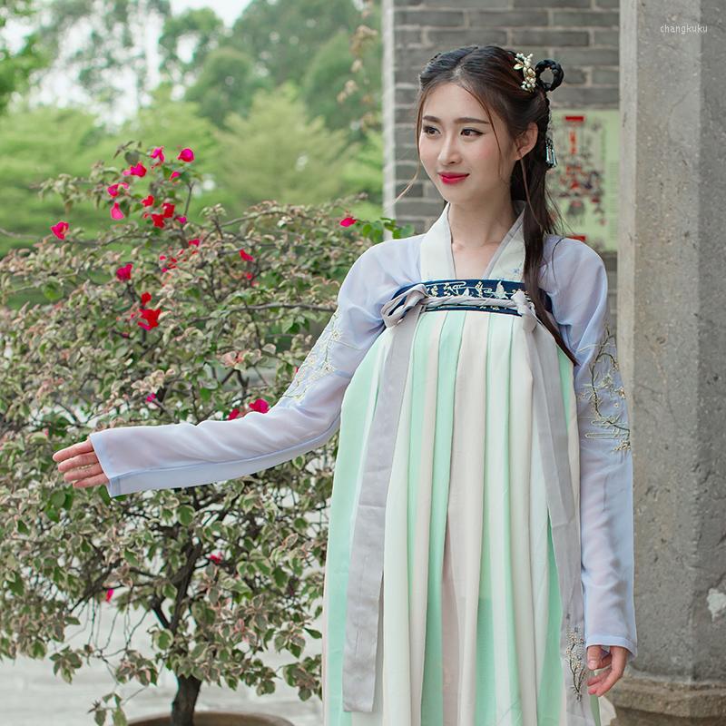 

Stage Wear Chinese Ancient Tang Dynasty Clothing For Women Folk Dance Costume Brocade Traditional Hanfu Dress Ethnic Outfit, Pea green