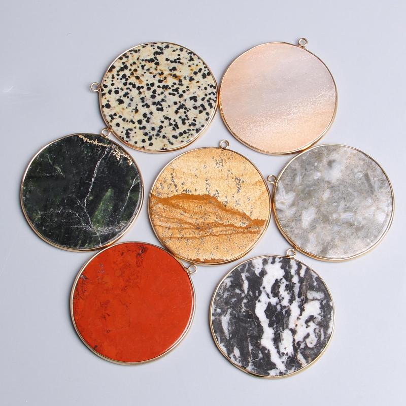 

Pendant Necklaces Natural Round Agates Picture Stone Charm For Necklace Redstone Dalmation Pendants Jewelry Making 51mm Wholesale
