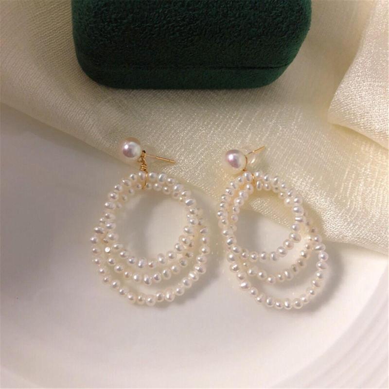 

Stud Earrings Pearl Circle Bohemian Vintage Silver S925 Needle For Women And Girls Trendy
