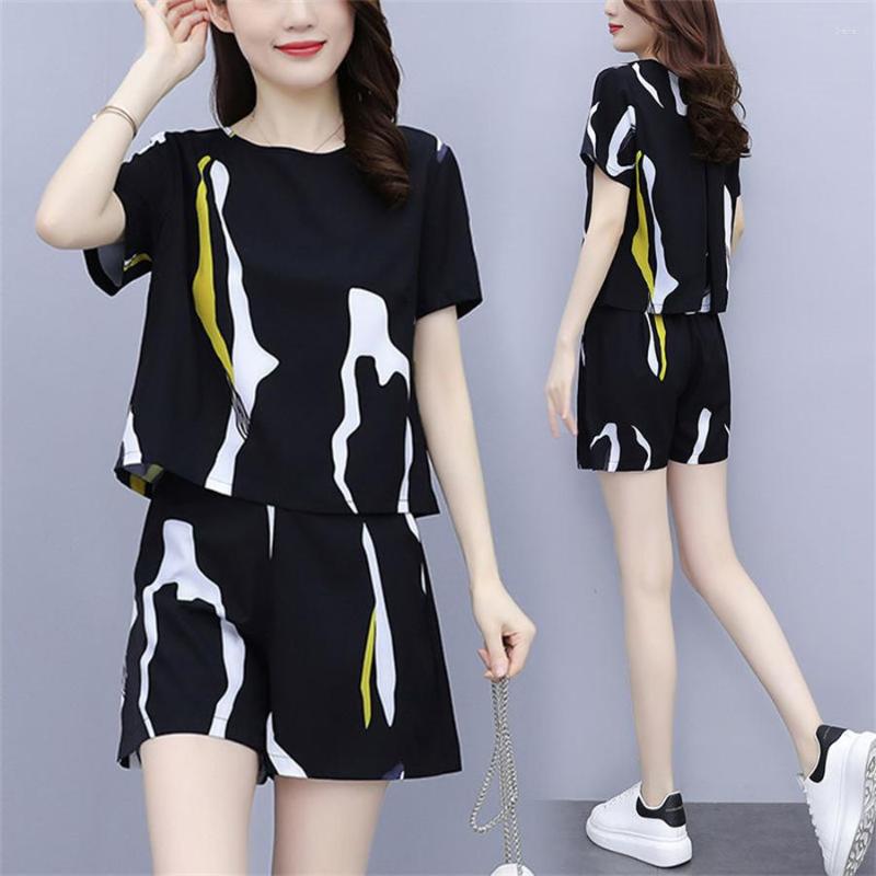 

Women's Two Piece Pants Summer 2023 Irregular Short Sleeved Top Casual High Waist Sports Women's Suit Tracksuit 5XL, Picture shown