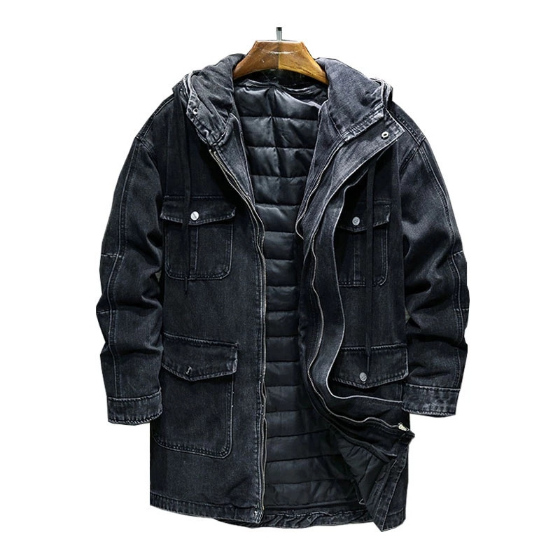 

Men's Jackets Winter Warm Long Denim And Coats For Men Cotton Padded Thick Thermal Jeans Parkas Outerwear Liner Removable Tops 230213, Black