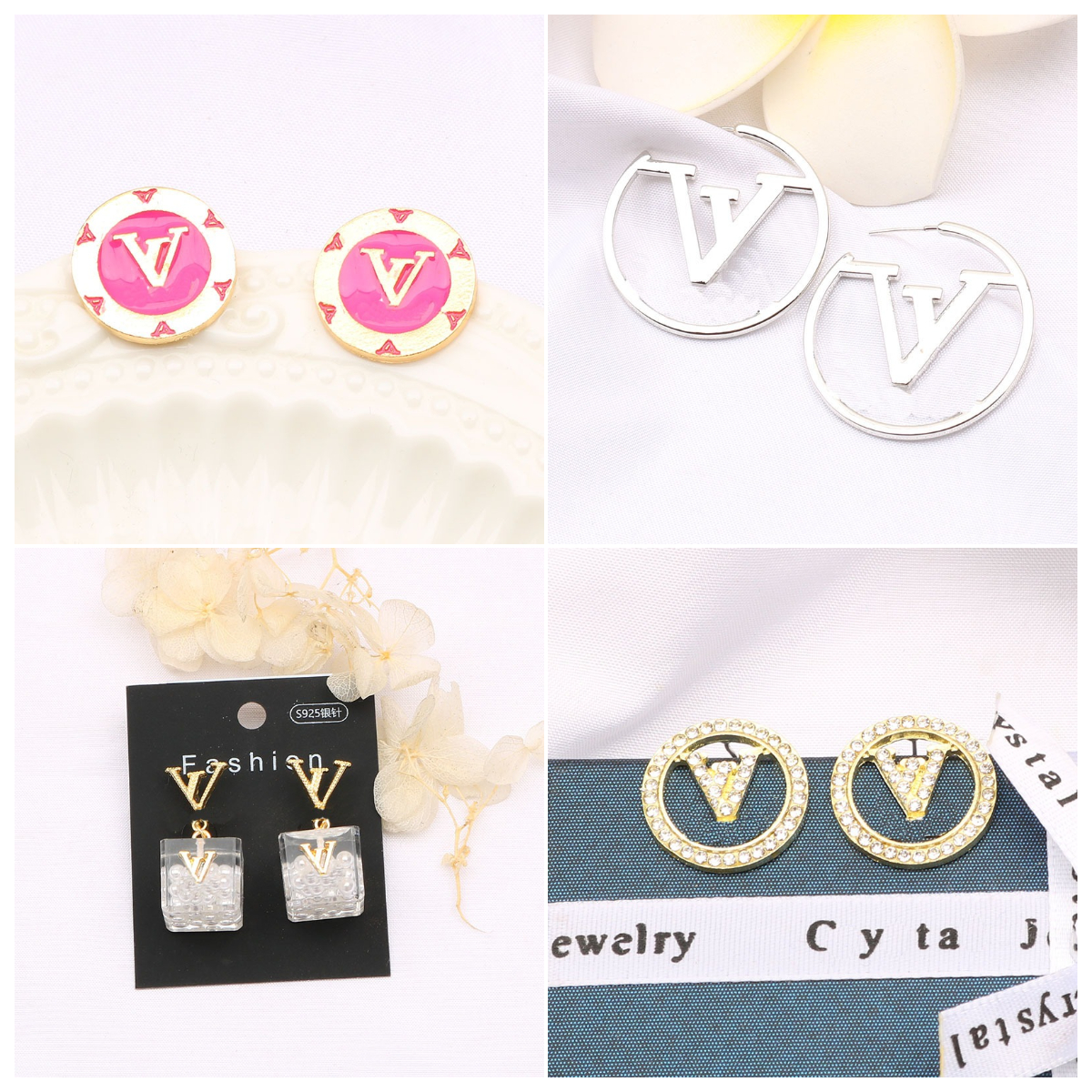 

Fashion Womens Ear Stud Earring Designers 18K Gold Plated Earrings Double Letter Geometry Luxury Brand Crystal Pearl Wedding Party Jewerlry Accessories Gift Box