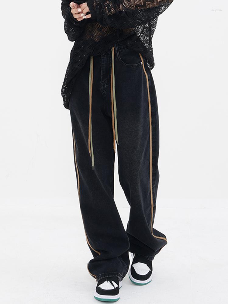 

Women's Jeans Vintage Black Women High Waist Old School Pants Fashion Cargo Lace-Up Waisted Wide Leg Casual Streetwear Trousers