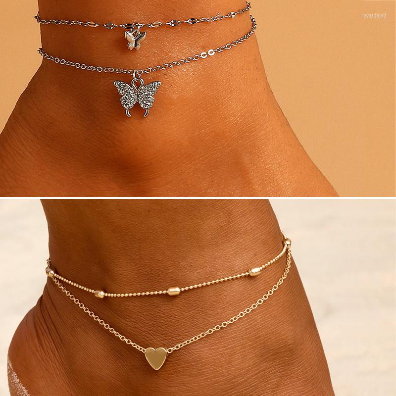 

Anklets Bohemia Gold Silver Color Chain Ankle Bracelet On Leg Foot Jewelry Boho Beads Heart Butterfly Charm Anklet For Women Accessories