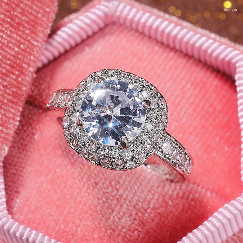 

Cluster Rings Fashion Round Luxury Moissanite Stone Ring For Women Wedding Silver Color Created Jewelry Gift