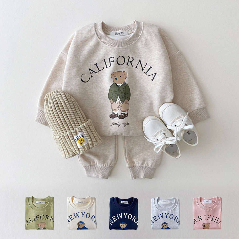 

Clothing Sets Baby Boy Girl Clothing Sets Children Bear Pullover Sweatshirts Simple Solid Cotton Sports Pants 2pc Kids Clothes Boy Suit 230213, Beige