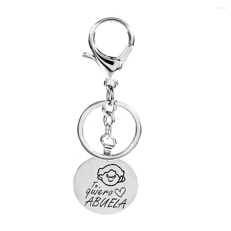 

Keychains 2023 Alloy Keychain Round Tag Te Quiero Love Abuelo Abuela Pendant Keyring For Grandfather Grandmother Gift