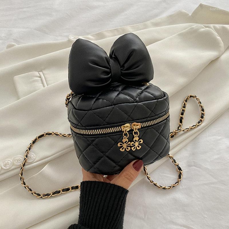 

Evening Bags Fashion PU Leather Shoulder For Women Box Shape Bag Purse Female Small Chains Messenger Bowknot Handbag Clutch, Black