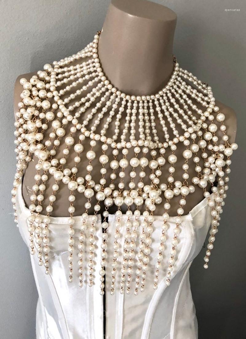 

Chains P0222 Women Pearls Body Chain Necklace Jewelry Harness Sexy Accessories Fashion Female