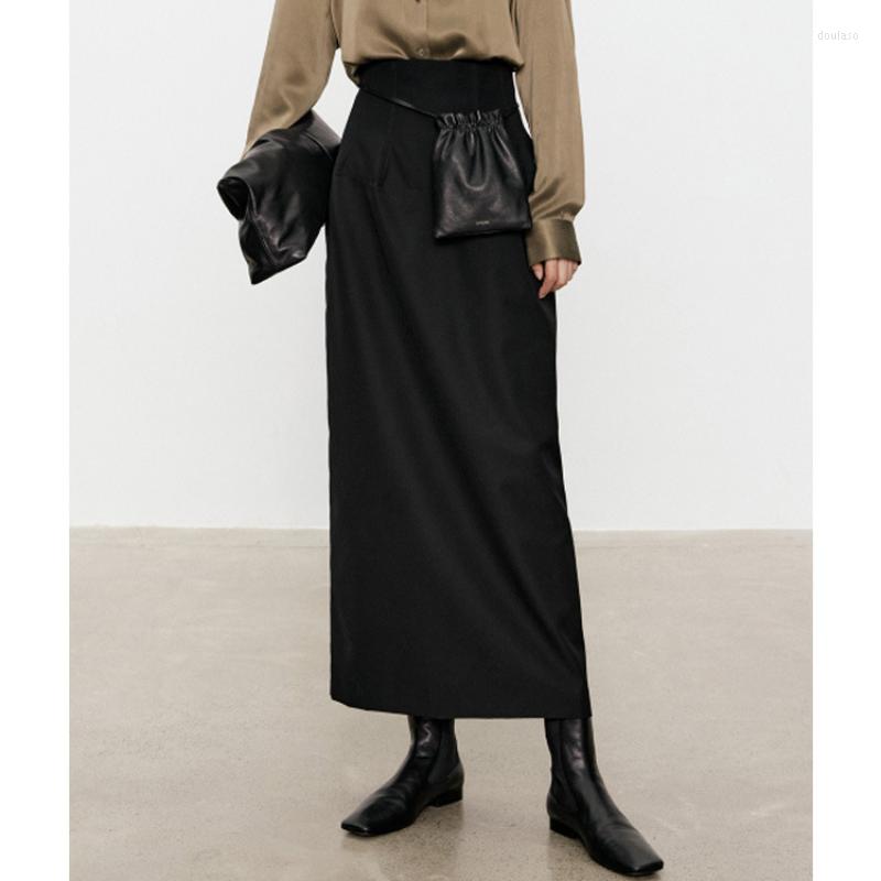 

Skirts Autumn And Winter Classic Heavy Fiber Slimming Wide Waist Straight Black Skirt For Women