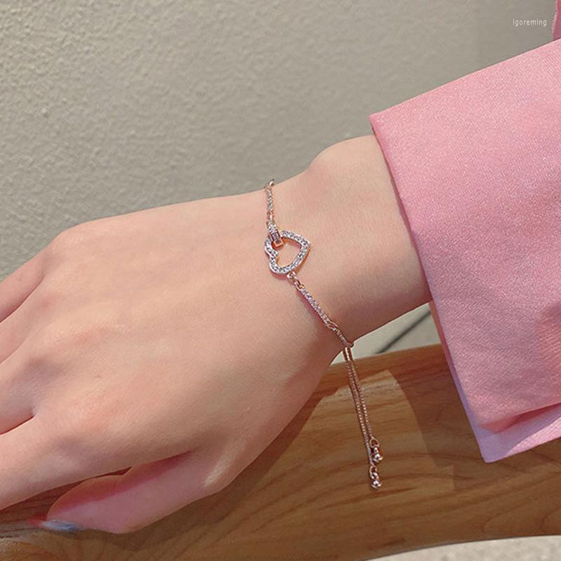 

Charm Bracelets Korean Fashion Anime Design Zircon Love For Women Retro Heart-shaped Stitching Girlfriends Jewelry Pulseras Mujer Kpop