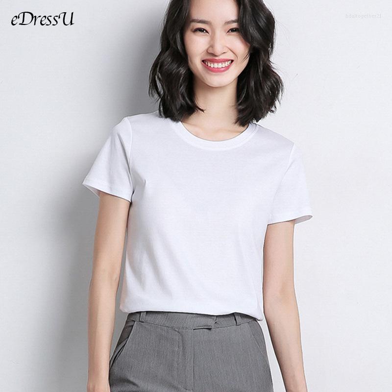 

Women' T Shirts EDressU Woman Basic T-Shirt O Neck High Quality Cotton Tees Short Sleeves Spring Summer Tops Fit Casual Daily Wear SJ-1, Black