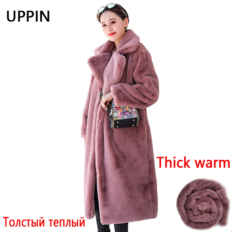 

Women s Jackets Winter Women High Quality Faux Rabbit Fur Coat Luxury Long Loose Lapel Over Thick Warm Plus Size Female Plush s 230213, White