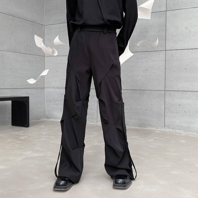 

Men's Pants Men's Straight Leg Spring And Autumn Personality Fold Hip Hop Tooling Style Casual Large Size Trousers, Black
