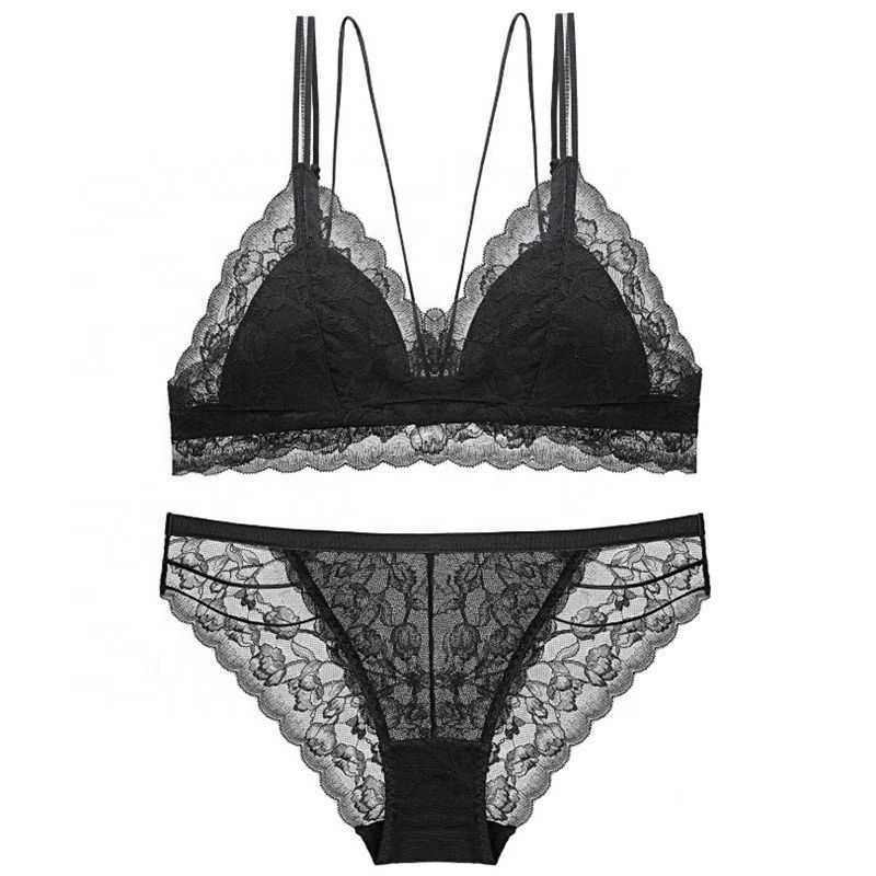 

Ladies Bra Set Intiflower H338 Sexy Panties Underwear and Deep v Lace Brief Sets for Women, Black