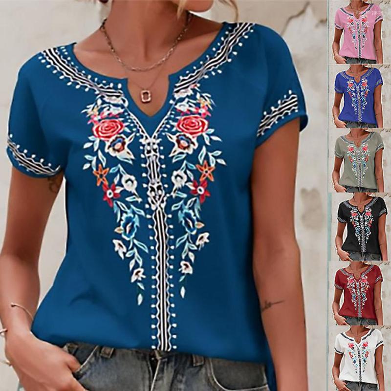 

Women's T Shirts Women Floral Print T-shirts Spring Autumn Short Sleeve Loose Tee Myh142, Army green