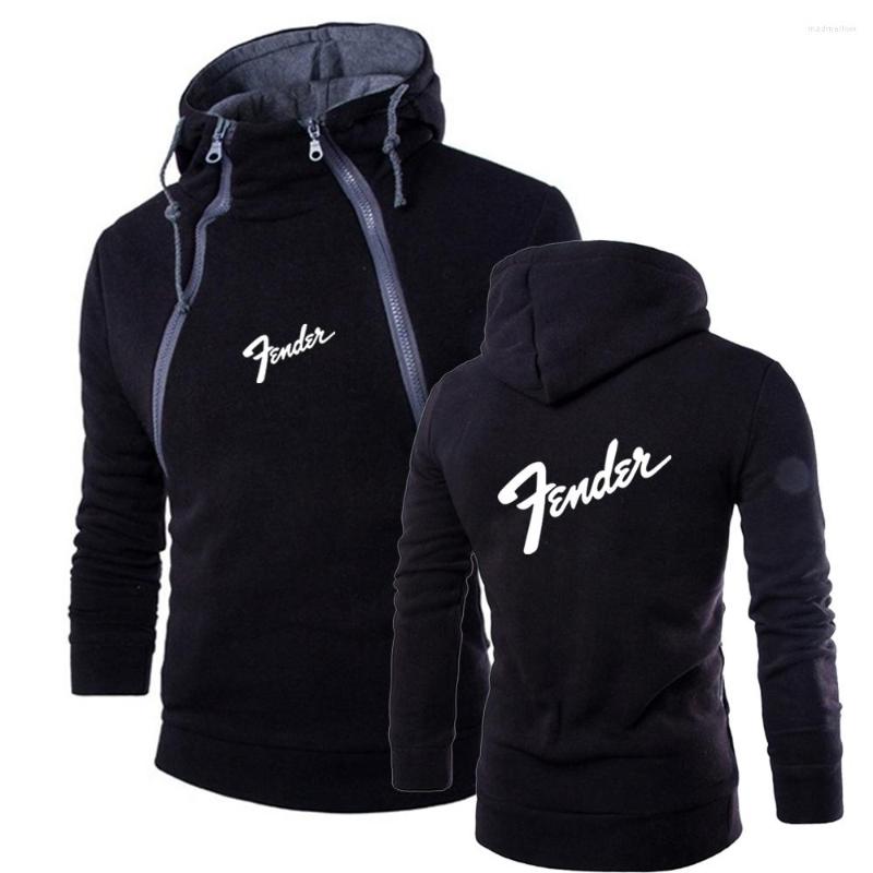 

Men' Hoodies 2023Music Guitar Fender Logo Casual Solid Men Diagonal Zipper Long Sleeve Harajuku Comfortable Pullover Sweatshirt Tops
