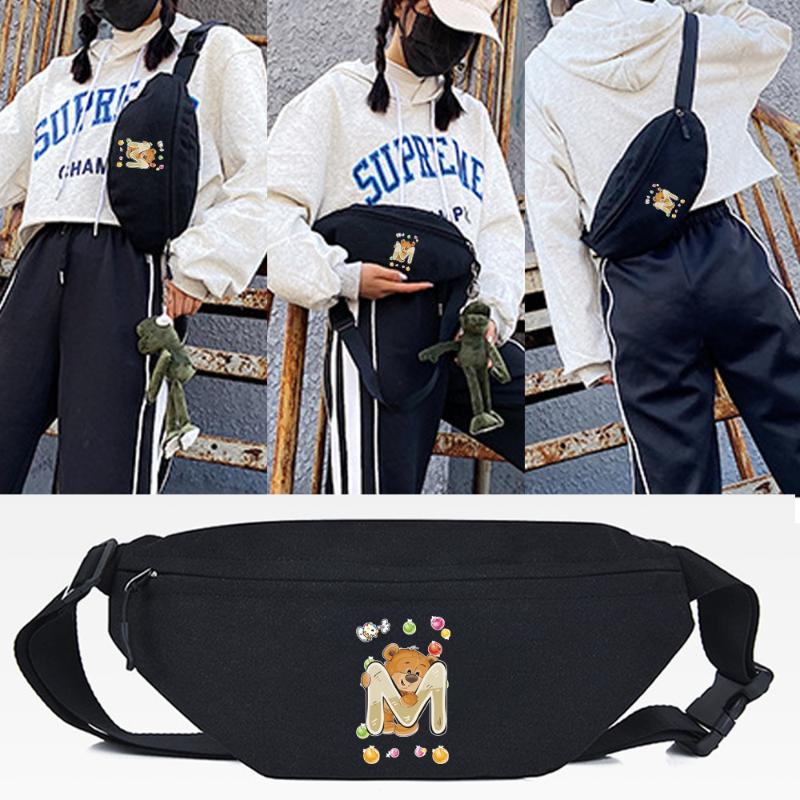 

Waist Bags Bear Letter M Print Packs Unisex Chest Bag 2023 High Quality Shoulder Wild Messenger Fashion Crossbody Pouch, Black