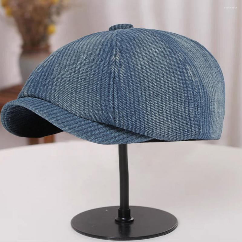 

Berets Men Octagonal Hat Retro Round Top Short Brim British Style Keep Warm Plain Color Adjustable Winter Beret Cap For Trip, Black