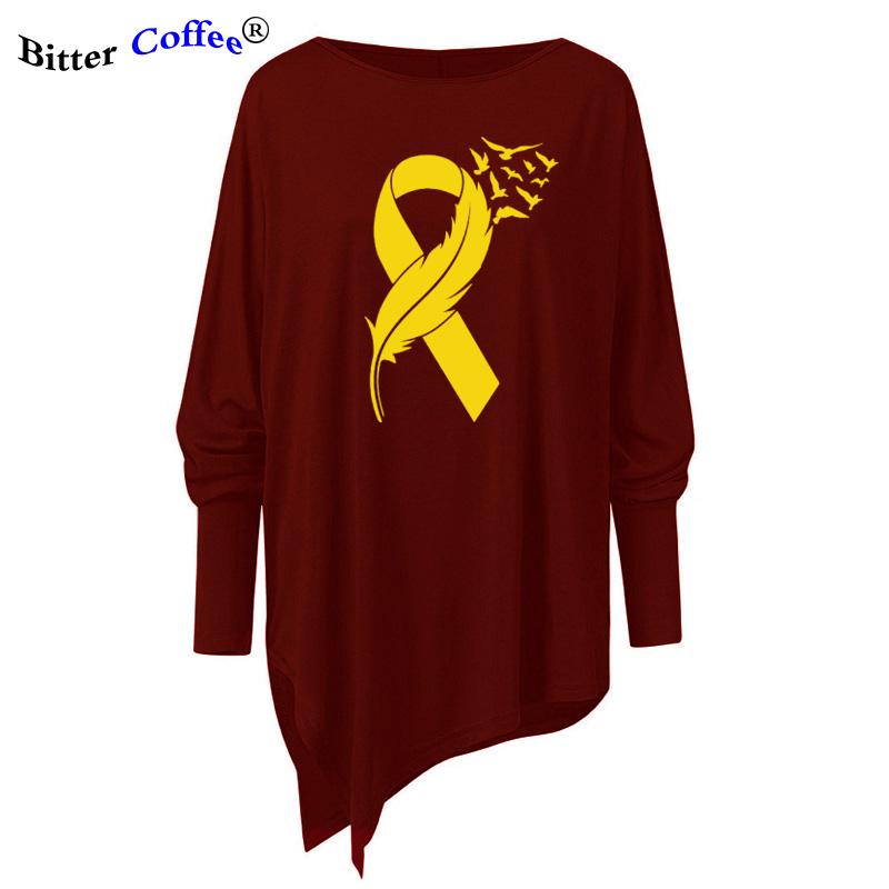 

Women' Blouses & Shirts Ribbon Feather Birds Flying T-shirt Aesthetic Breast Cancer Survivor Awareness Tshirt Women Long Sleeve Irregular T