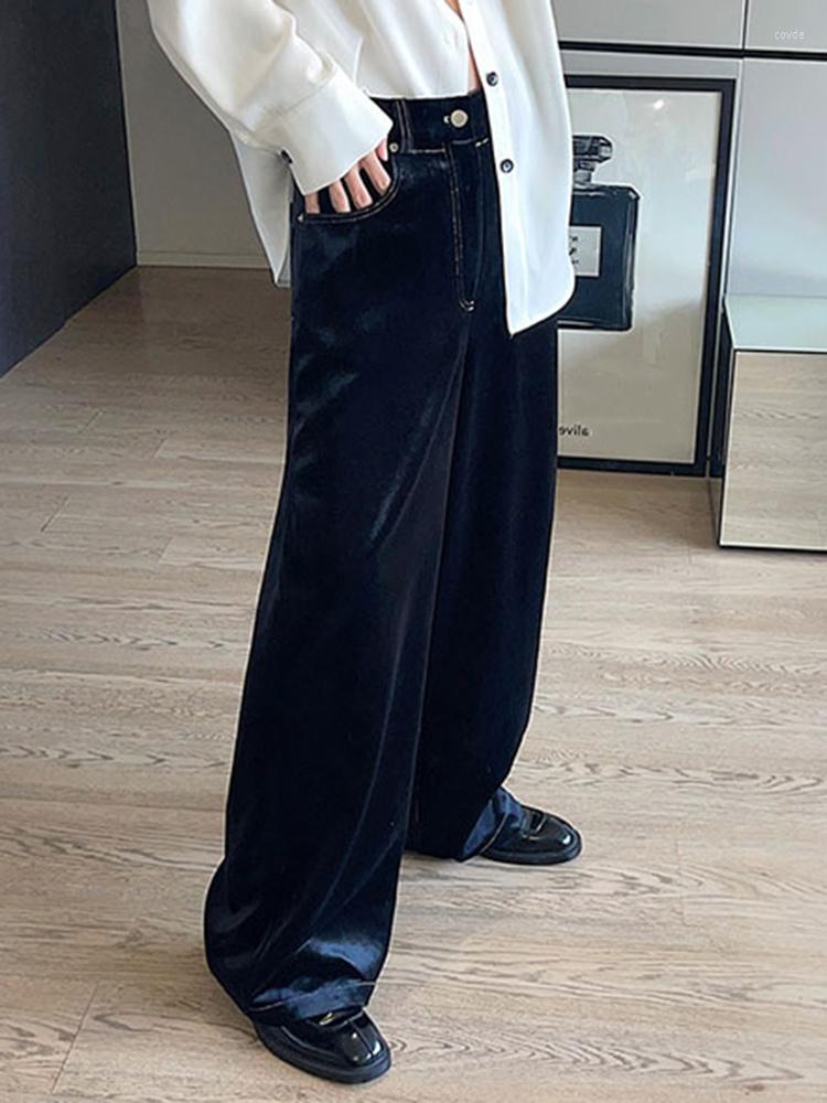 

Men's Pants Velvet Denim Bright Line Personality Men's Casual Straight Wide Leg 2023 Korean Style Fashionable 2A1838, Black