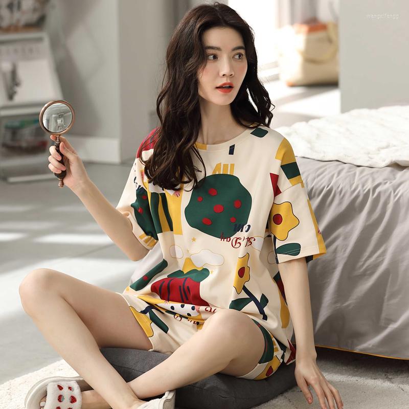 

Women's Sleepwear 2 Pieces Set Sleep Tops Shorts Women's Pajamas Plus Size 2XL Home Clothes Female Cartoon Cotton Pyjamas Nightwear, Style 23