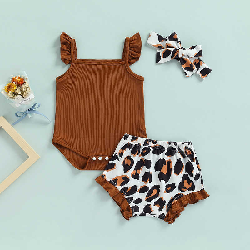 

Clothing s Pcs Summer Newborn Baby Suit Solid Sleeveless Ruffle RomperLeopard ShortsHeadband Clothes Set for Girls Months, Auburn
