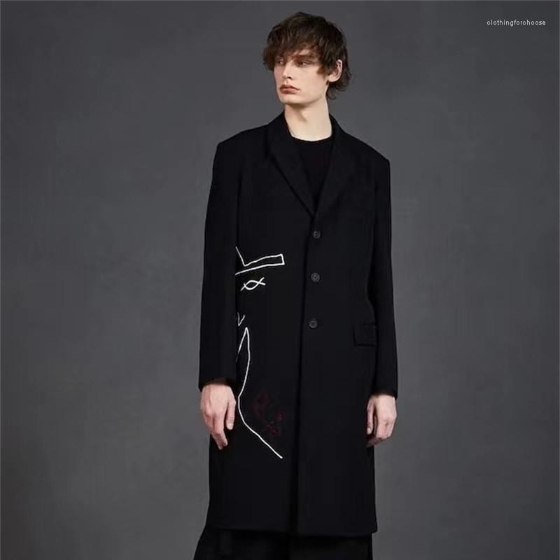 

Men' Jackets Spring Autumn Simple Embroidery Windbreaker Medium Long Term Men And Women Casual Overcoat, Black