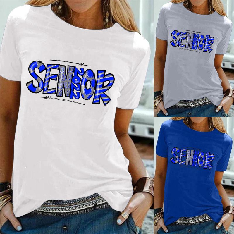 

Women' T Shirts Women Summer Top Graduation Season Printed Casual Loose Tunic Shirt Cute Pattern Tee For, Blue