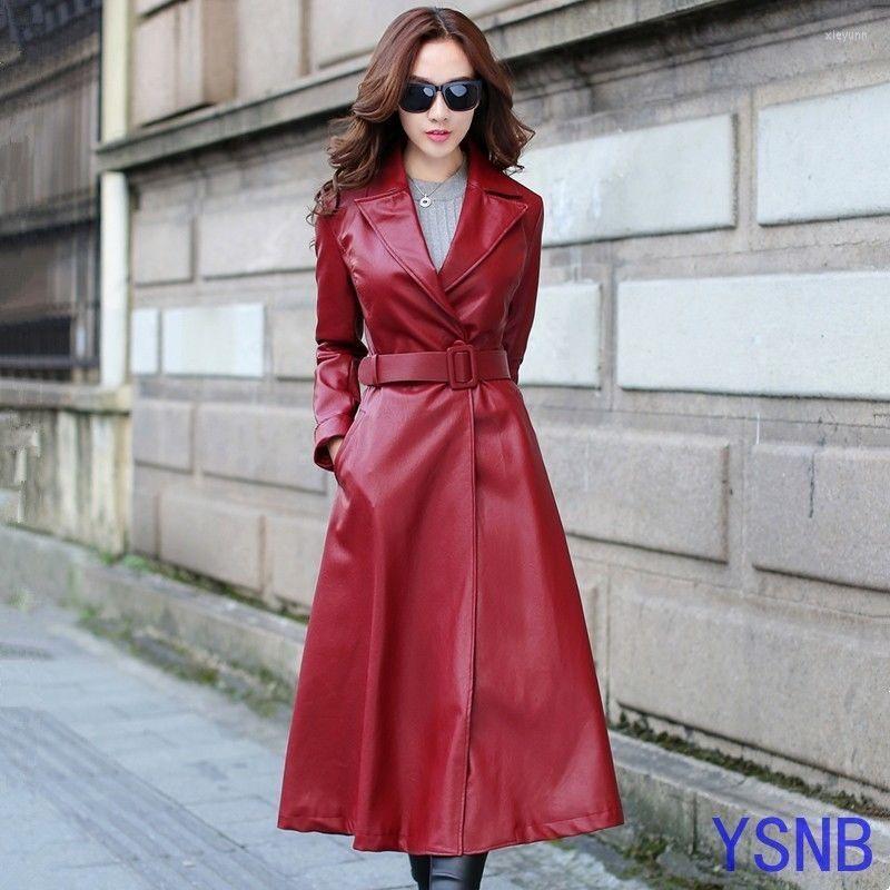 

Women's Trench Coats Women Sheepskin Leather Coat Stylish Long Dress, Picture shown