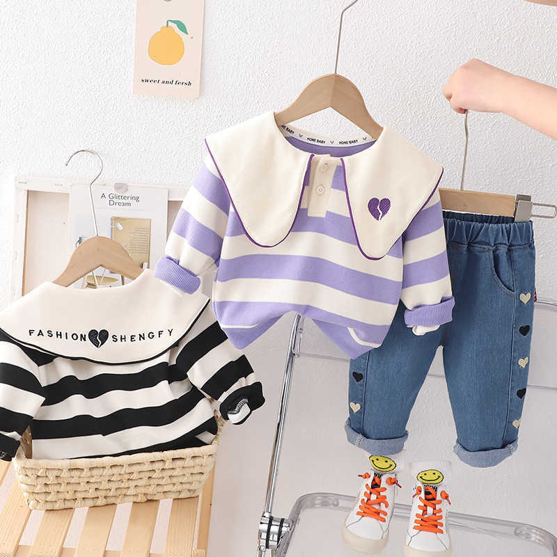 

LZH Clothes Sets Spring Costume s Children Clothing Cute Striped TopJeans pcs Suit For Baby Girl Outfit, Light blue