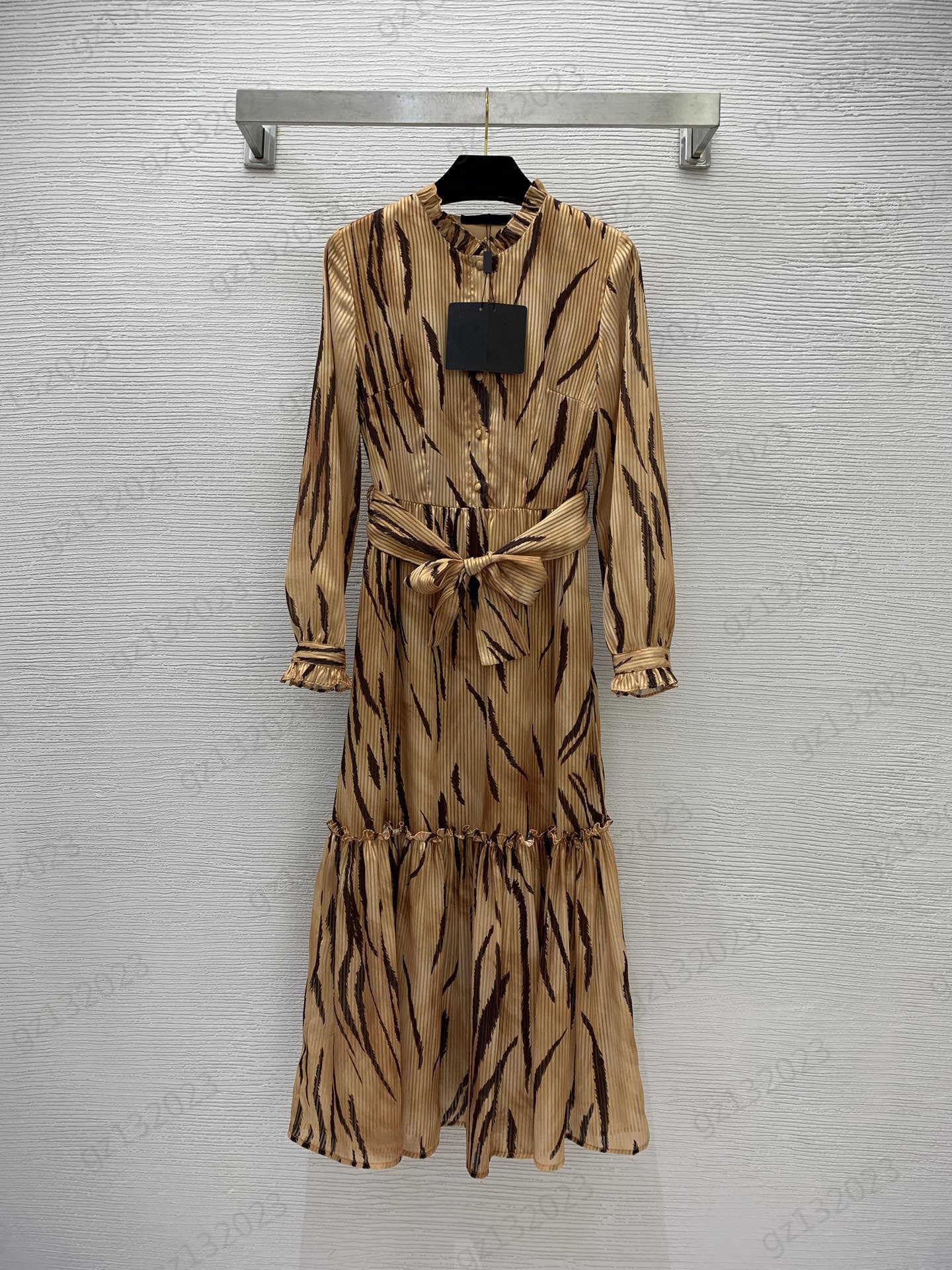 

Belt Dress Collar Stitching Mullet Edge Leopard Print Long Sleeves Dress Buckle Door Flap Corset Waist Design Slim Maxiskit Dress Women Plus Size, 18