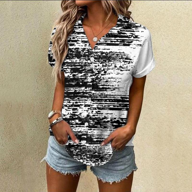 

Women' Blouses Womens Spring Summer Flower Printed Short Sleeve V Neck Shirt Top Overshirt Beachwear Korean Fashion Baggy Retro Slim Fit, Blue