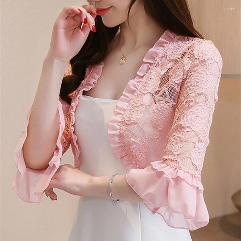 

Women' Jackets 2023 Summer Elegant Women Lace Shawl Capes Lady Pink Wraps Bow Tie Wrap Bolero Accessories Coat Tops Sun Protection WZ1433, Black