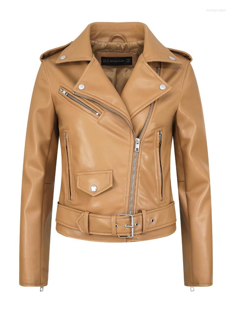 

Women's Leather Spring Autumn Biker Moto Jacket Women Solid Turn Down Collar Short Motorcycle PU Coat Female Casual Jackets, Black