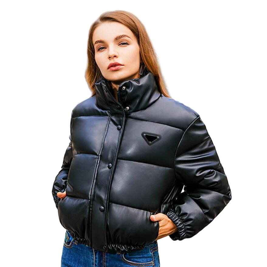

original fashion design womens pu leather jackets luxurious ladies black punk puffer jacket short cotton outerwear coats