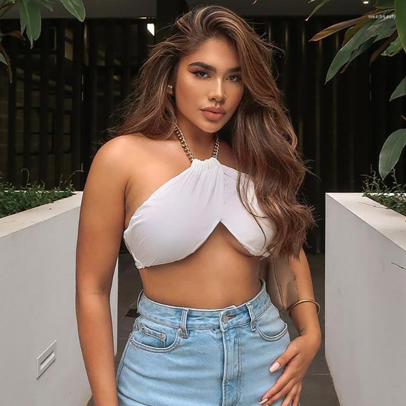 

Women' Tanks Sexy Summer Tops For Women 2023 Fashion Retro Plaid Chain Halter Top Festival Club Wear Cropped Tank, White