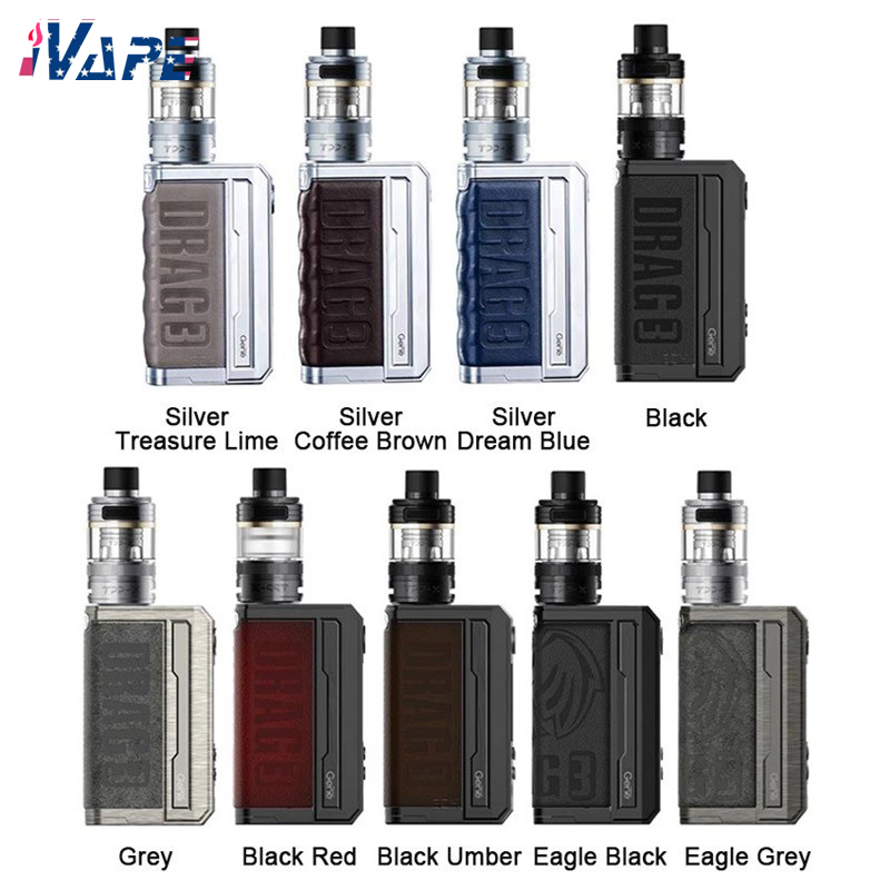 

Original VOOPOO Drag 3 TPP-X Kit 177W 5.5ml Powered by TPP DM2 DM3 Coil & Dual External 18650 Battery, Message for colors