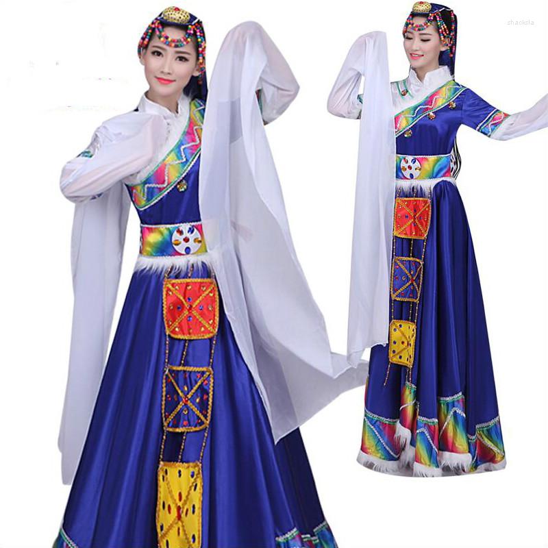 

Stage Wear Tibetan Women Dance Costumes Ethnic National Dress, Blue