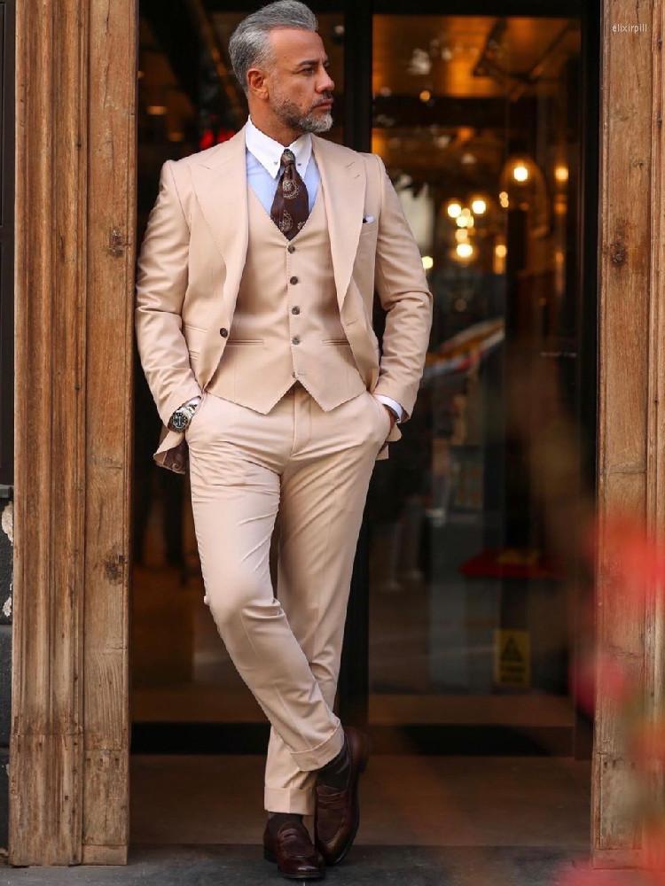 

Men's Suits Khaki Men Suit 3 Pieces Business Blazer Vest Pants One Button Wide Lapel Wedding Groom Formal Work Wear Party Causal Tailored, Black