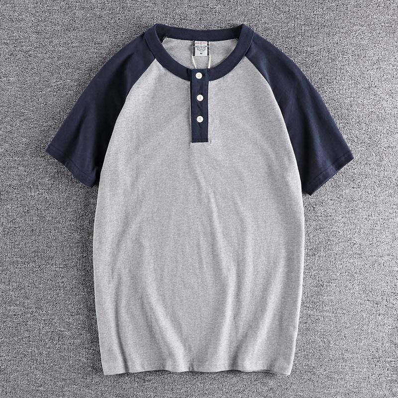 

Men's T Shirts Summer American Retro Raglan Sleeve Two-color Stitched T-shirt Men's Fashion Short O-neck Cotton Washed Casual Tops, Ef2200