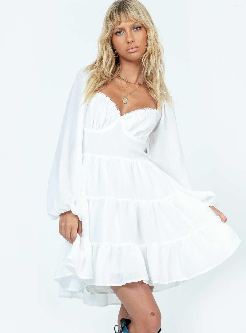 

Casual Dresses Boho Ruffles A-line Chic Women Elegant Backless Tie Up Mini Dress Beach Holiday Ouftits Y2K Fairycore Low Cut Sexy, White
