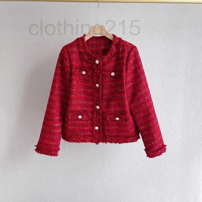 

Women' Jackets Designer New style celebrity French red high grade bright silk tweed short coat woman IUEC, Wine