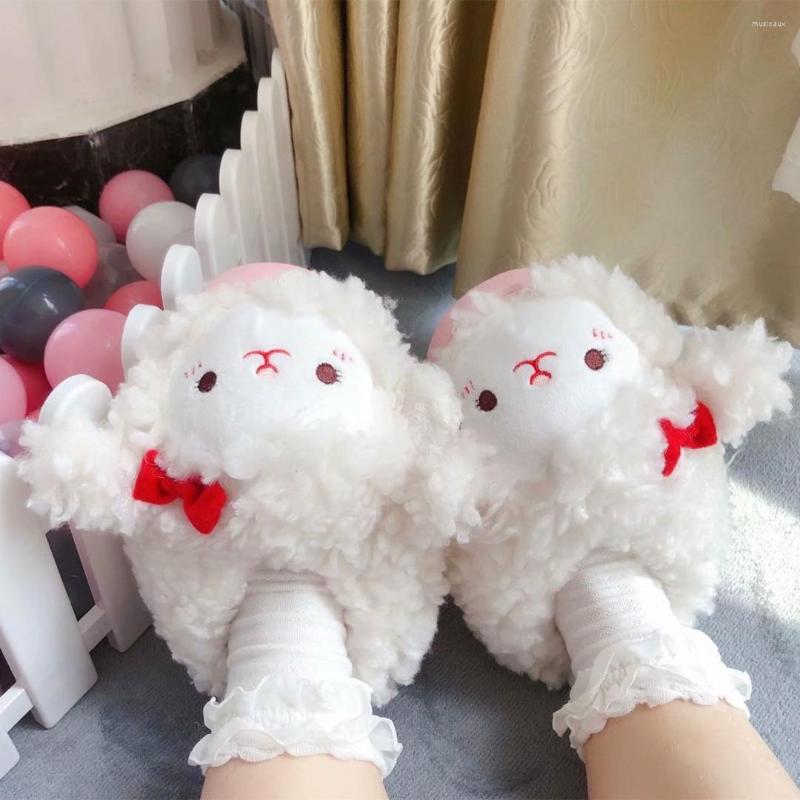

Slippers Cartoon Sheep Home Cotton Shoes Woman Girl Warm Winter Lolita Indoor Flat Casual Floor Mute Non-slip, Brown bear
