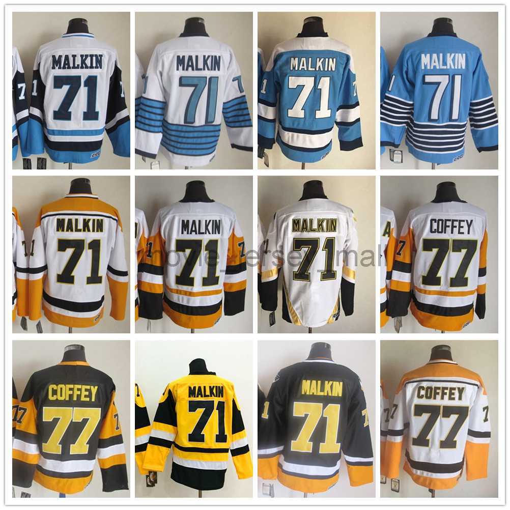 

Pittsburgh''Penguins''New Retro Ice Hockey Jerseys 77 Paul Coffey 71 Evgeni Malkin Jersey, Same as picture (with team name)