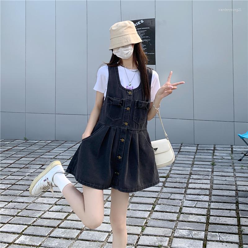 

Party Dresses Cowboy Condole Belt Vest Skirt Dress Bigger Sizes Fat Girl Reduce Age Sleeveless M5XL100kg Straps, Black