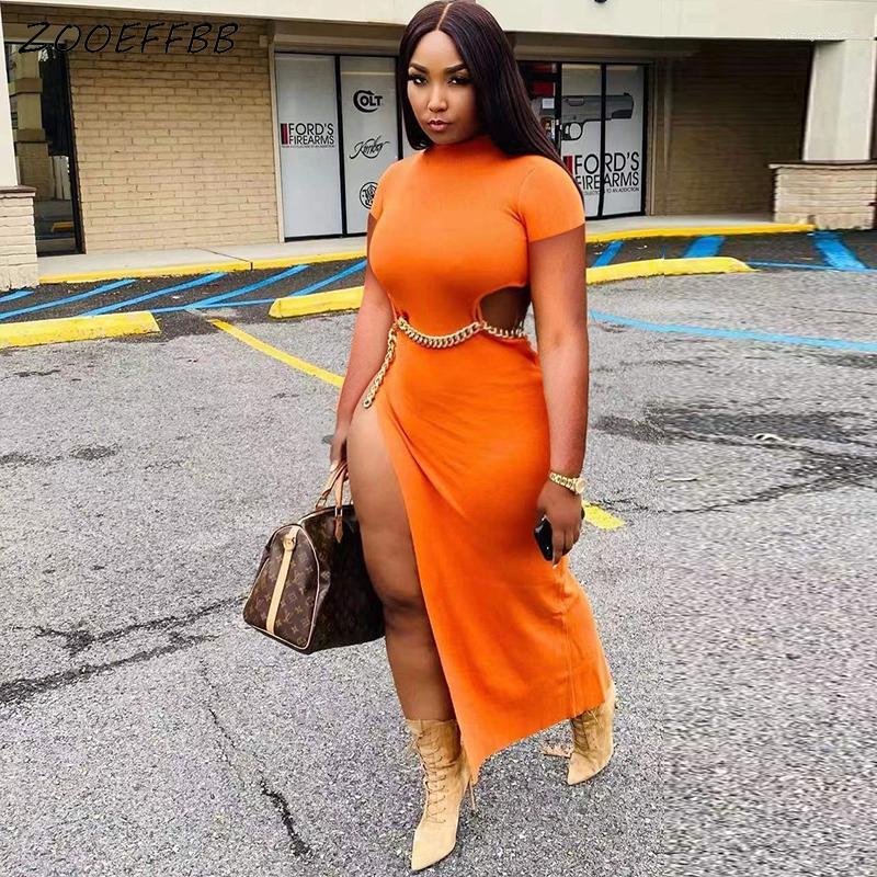 

Party Dresses ZOOEFFBB Sexy Cut Out High Split Dress Short Sleeve Summer Clothes For Women Birthday Wear Outfits Ladies Maxi, Black