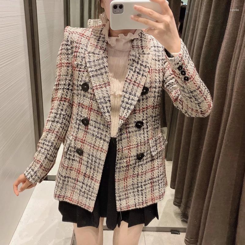 

Women's Suits 2023 Autumn And Winter Plaid Texture Slim Ladies Temperament Lapel Lob Sleeve Fashion Western Coat Jacket Women Office Lady, Picture color